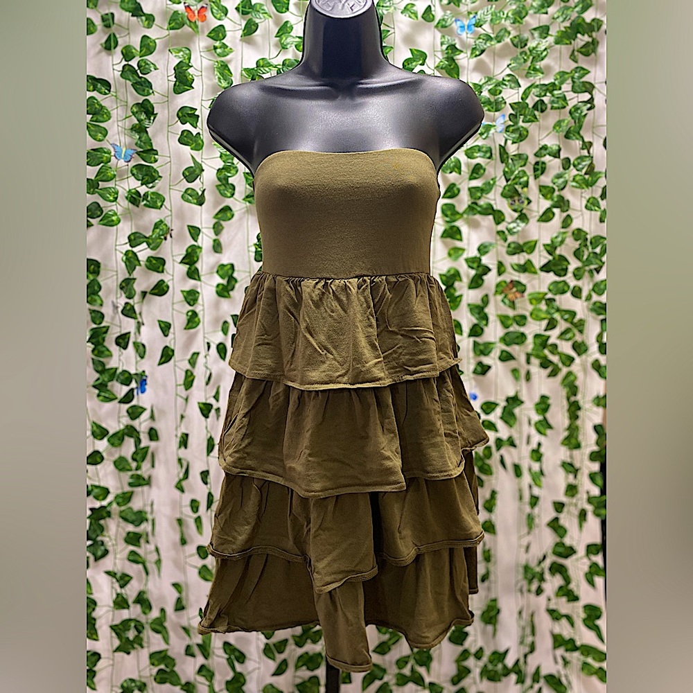 Old Navy - Strapless Tiered Olive Mini Dress - Size: S